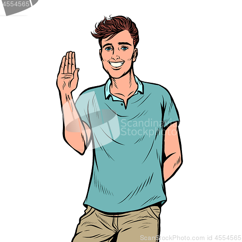 Image of young man gesture Hello
