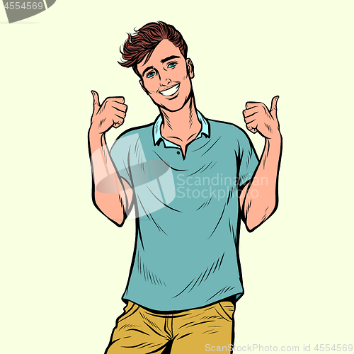 Image of thumbs up gesture young man