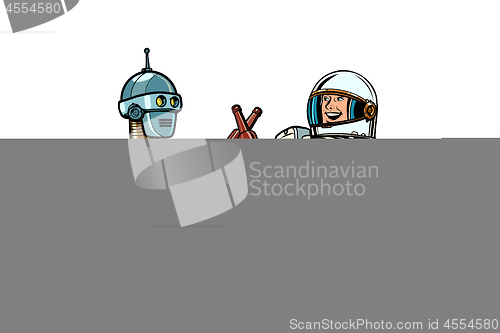 Image of Robot and astronaut drink beer together