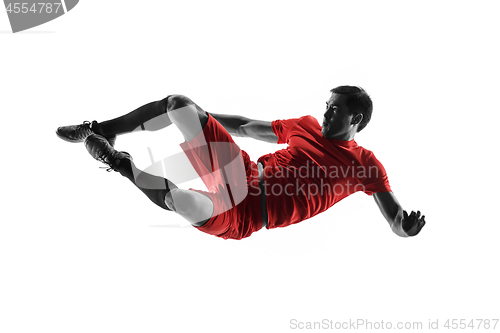 Image of Professional football soccer player isolated on white background