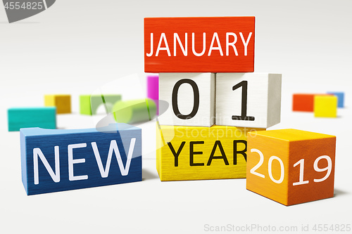 Image of new year january thirst 2019 colorful building blocks