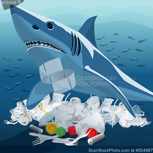 Image of Environment Pollution Illustration And Shark