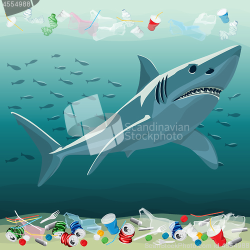 Image of Environment Pollution Illustration And Shark