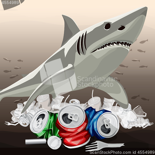 Image of Environment Pollution Illustration And Shark