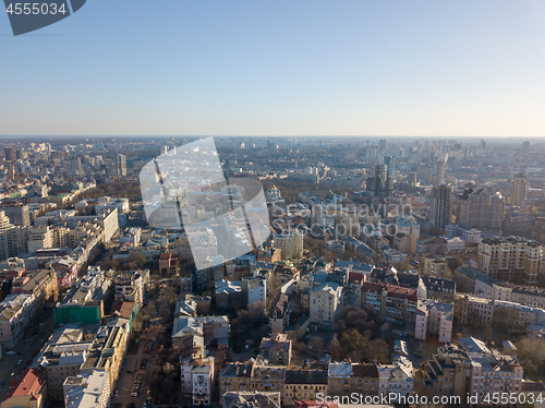 Image of Landscape on the old city of Kiev with a spring sunny day. Photography from a drone