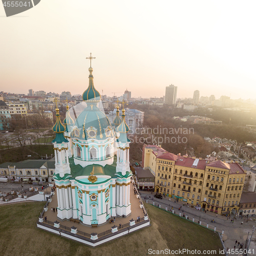 Image of Famous saint Andrew\'s church and panorama of Kiev, Ukraine