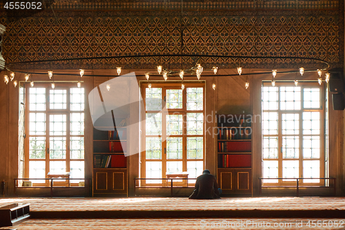 Image of Turkish muslim men praying in suleymaniye mosque