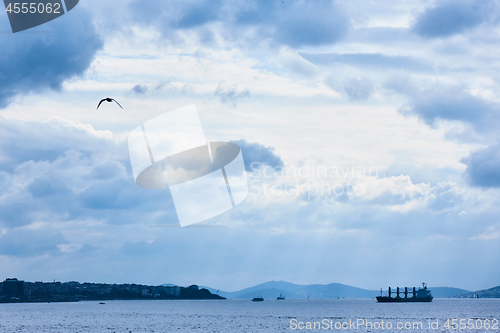 Image of Cargo ship passing through Istanbul sea.