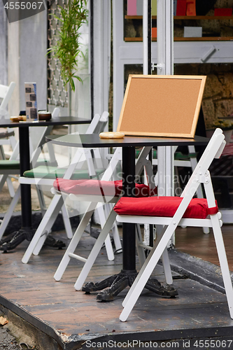 Image of cozy cafe in the street of Istanbul without people