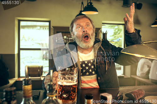 Image of The senior bearded male drinking beer in pub