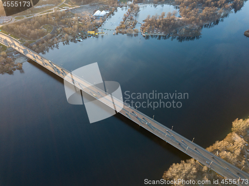 Image of Aerial photo of the Dnieper and the North Bridge in April. Kiev, Ukraine