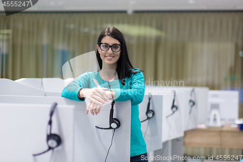 Image of female call centre operator doing her job