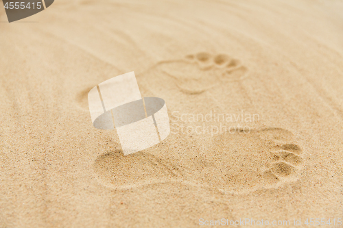 Image of footprints in sand on summer beach