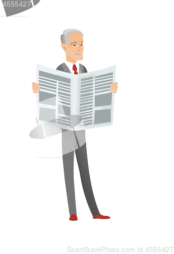 Image of Senior caucasian businessman reading newspaper.
