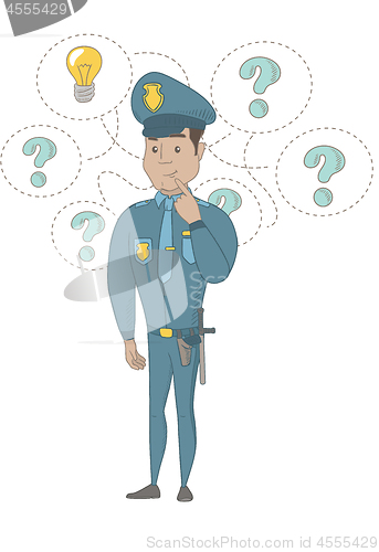 Image of Young hispanic policeman having an idea.