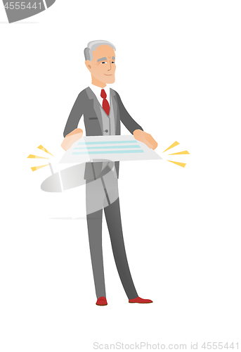 Image of Senior caucasian businessman holding a contract.