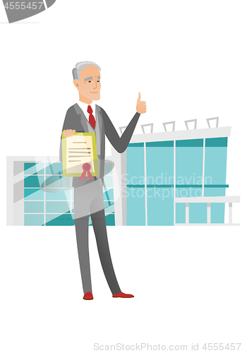 Image of Senior caucasian businessman holding a certificate