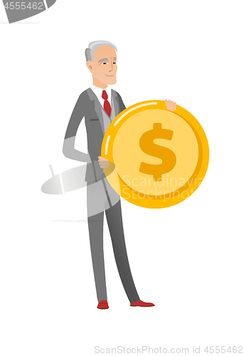 Image of Successful caucasian businessman with dollar coin.