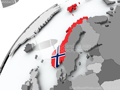 Image of Flag of Norway on grey globe