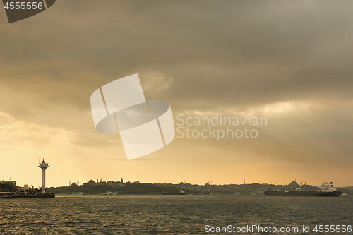 Image of Landscape panoramic view from the sea to the historical part of Istanbul, Turkey.