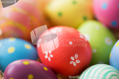 Image of close up of colored easter eggs