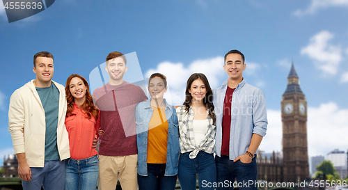 Image of group of smiling friends over london