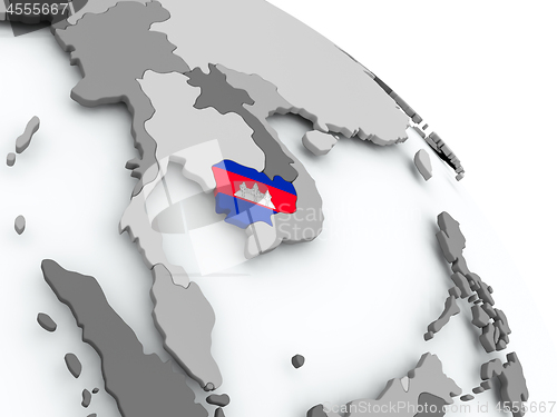 Image of Map of Cambodia with flag on globe