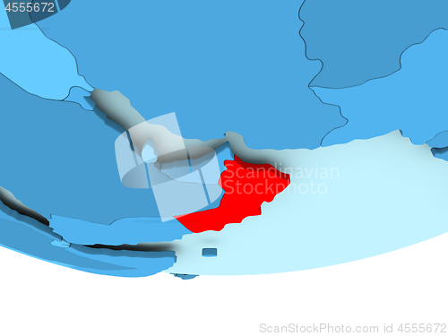 Image of Oman in red on blue map