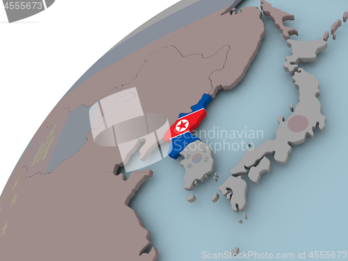 Image of Map of North Korea with flag