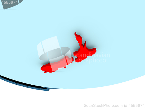 Image of New Zealand in red on blue map