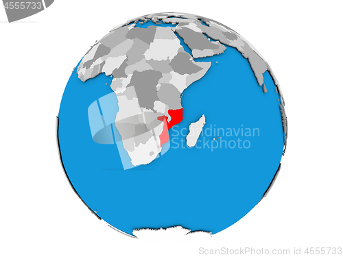 Image of Mozambique on globe isolated