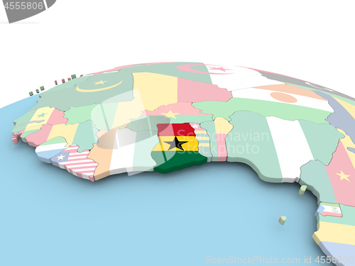 Image of Flag of Ghana on bright globe