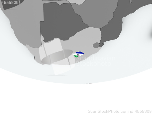 Image of Lesotho with flag on globe