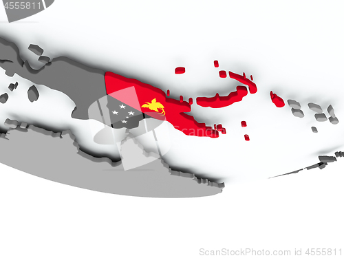 Image of Papua New Guinea with flag on globe