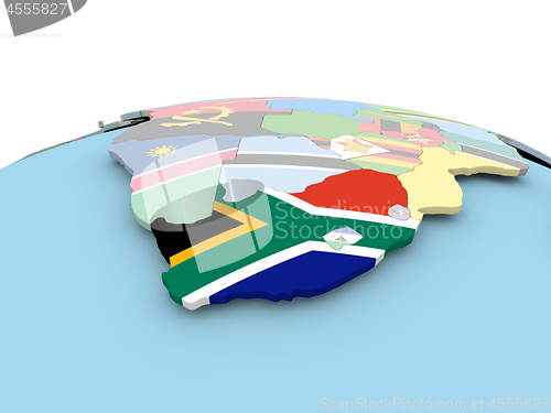 Image of Flag of South Africa on bright globe