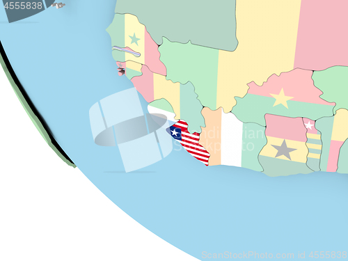 Image of Liberia with flag on globe