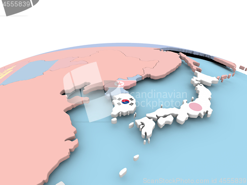 Image of Flag of South Korea on bright globe