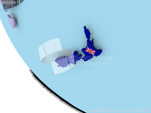 Image of New Zealand with flag on globe