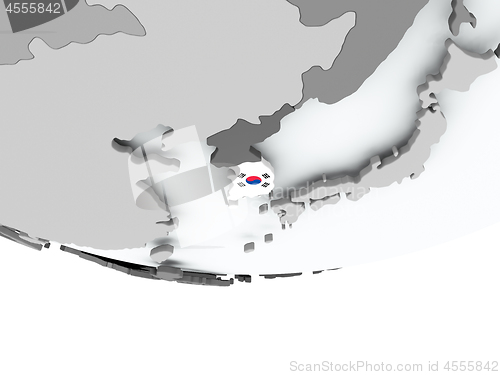 Image of South Korea with flag on globe