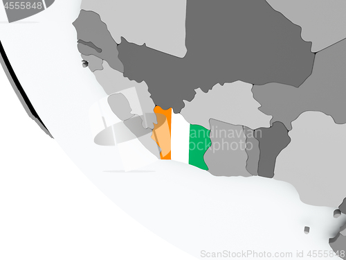 Image of Flag of Ivory Coast on political globe