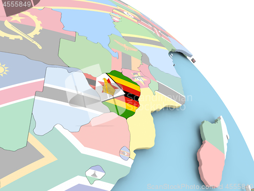 Image of Flag of Zimbabwe on globe