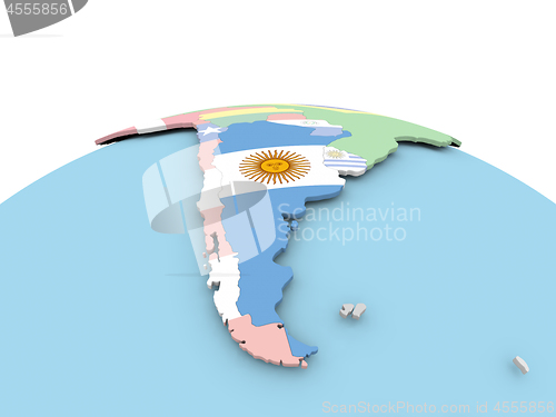 Image of Flag of Argentina on bright globe