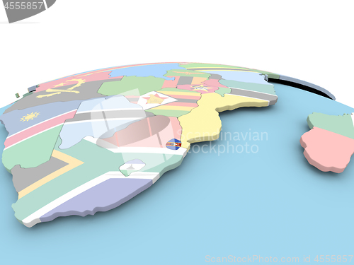 Image of Flag of Swaziland on bright globe
