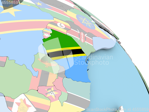 Image of Flag of Tanzania on globe