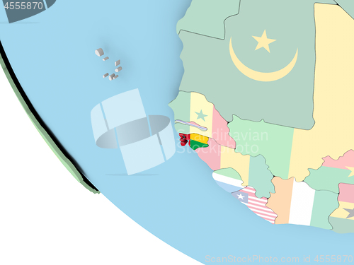 Image of Guinea-Bissau with flag on globe