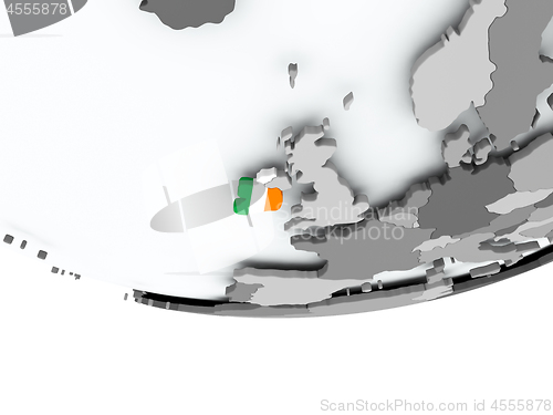 Image of Ireland with flag on globe