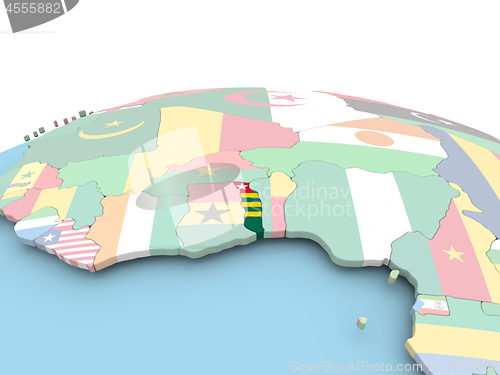 Image of Flag of Togo on bright globe