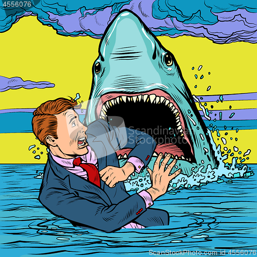 Image of The shark attacks the businessman. Man afraid