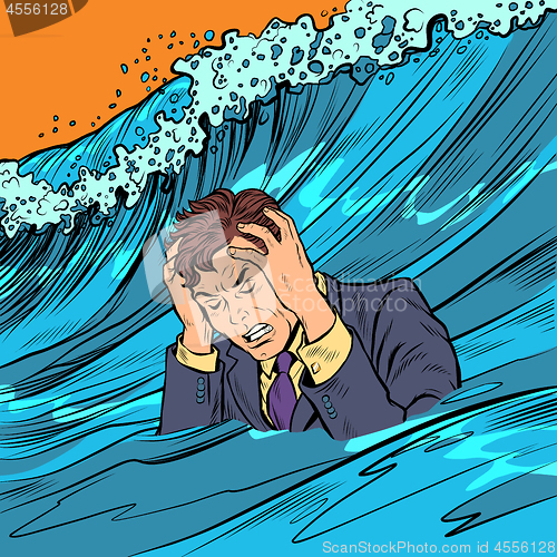 Image of The man panics. Big wave stress