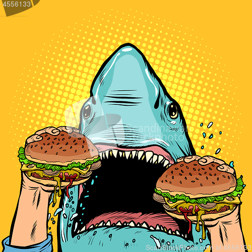 Image of Hungry shark eat the Burger